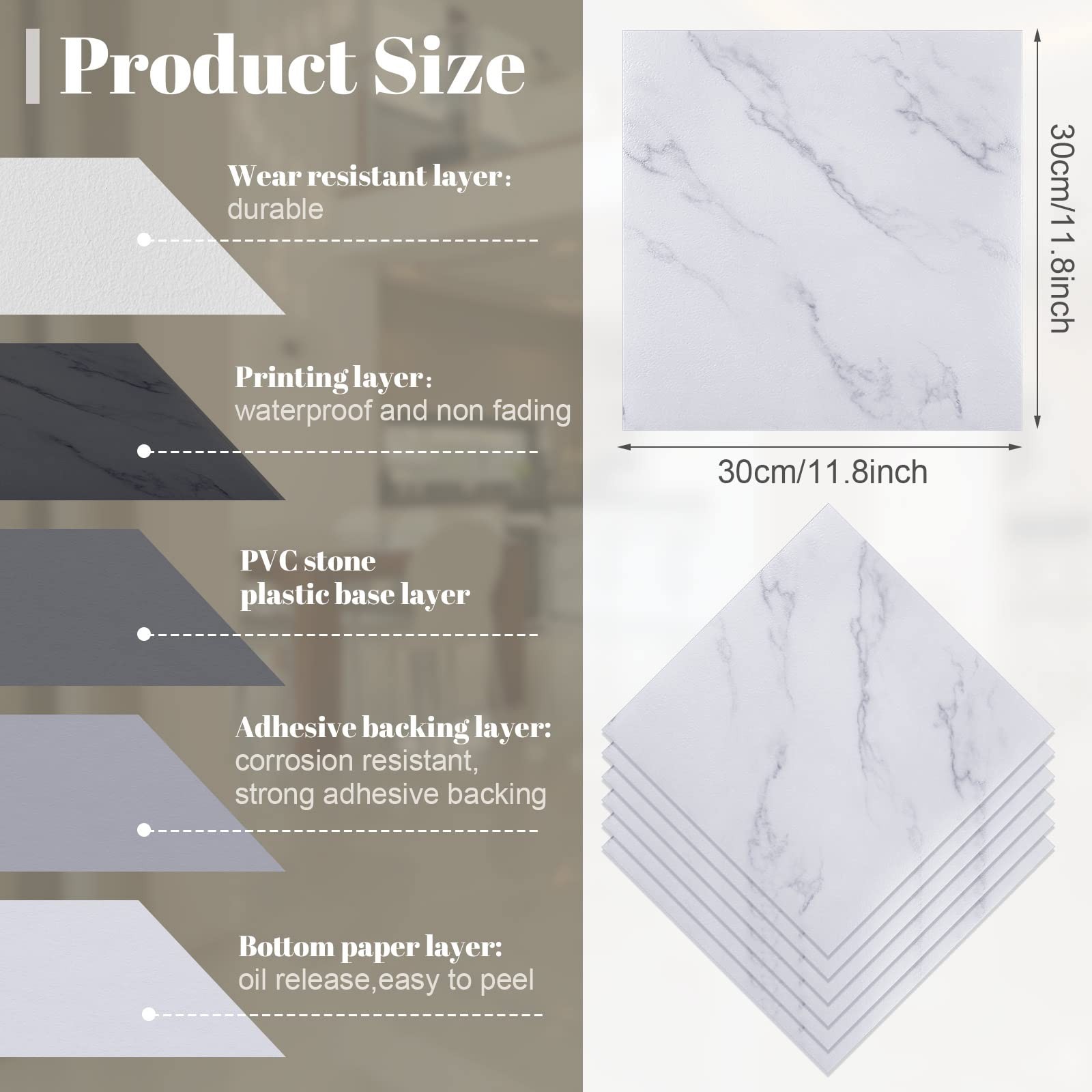 48 Pieces Peel and Stick Floor Tiles Vinyl Flooring 12 x 12 Inch Stick on Flo…