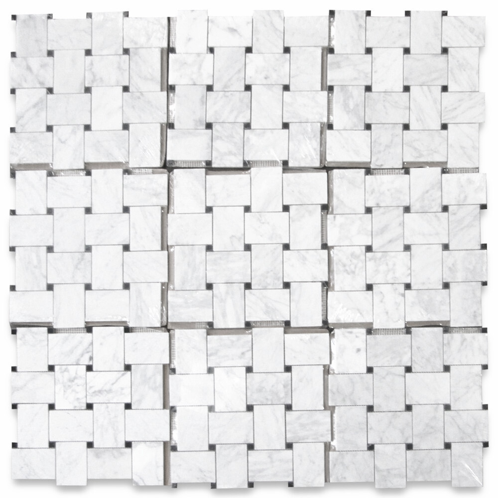 C661XP Carrara Marble Wide Big Basketweave Mosaic Tile Polished Venato Bianco