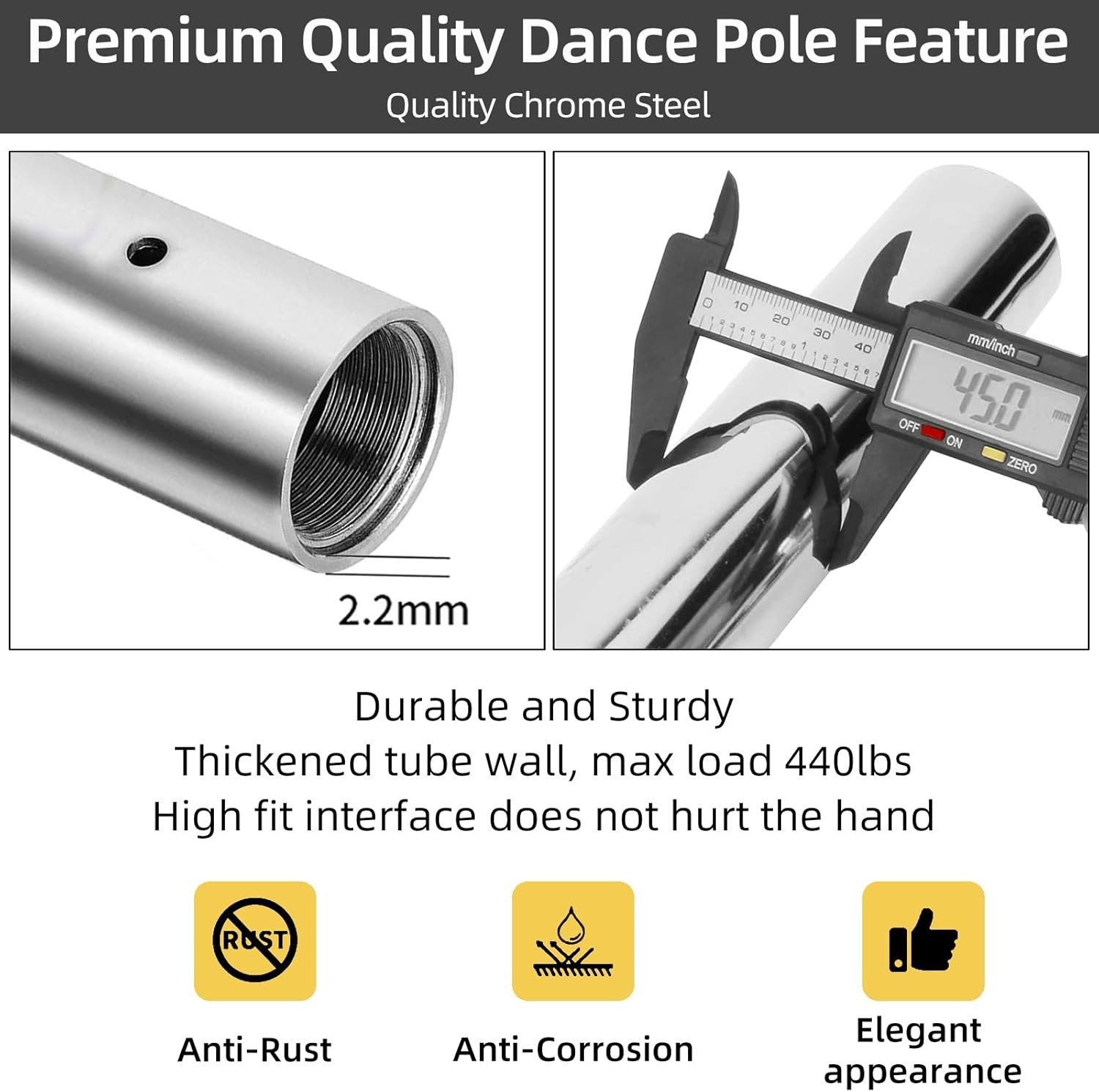 PRIOR FITNESS Permanent Fixed Dance Pole Kit, Professional 45mm Silver