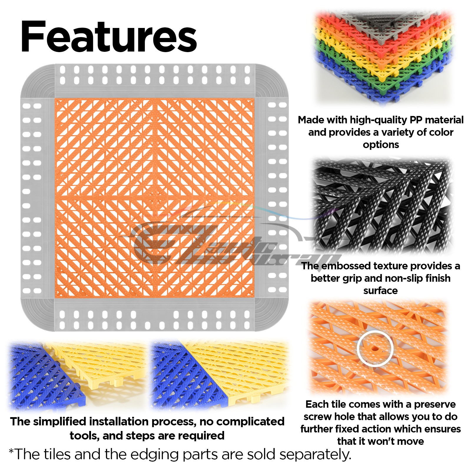 42pcs 16″x16″ Orange Garage Floor Mat Perforated Flooring Tile Shop Interlocking