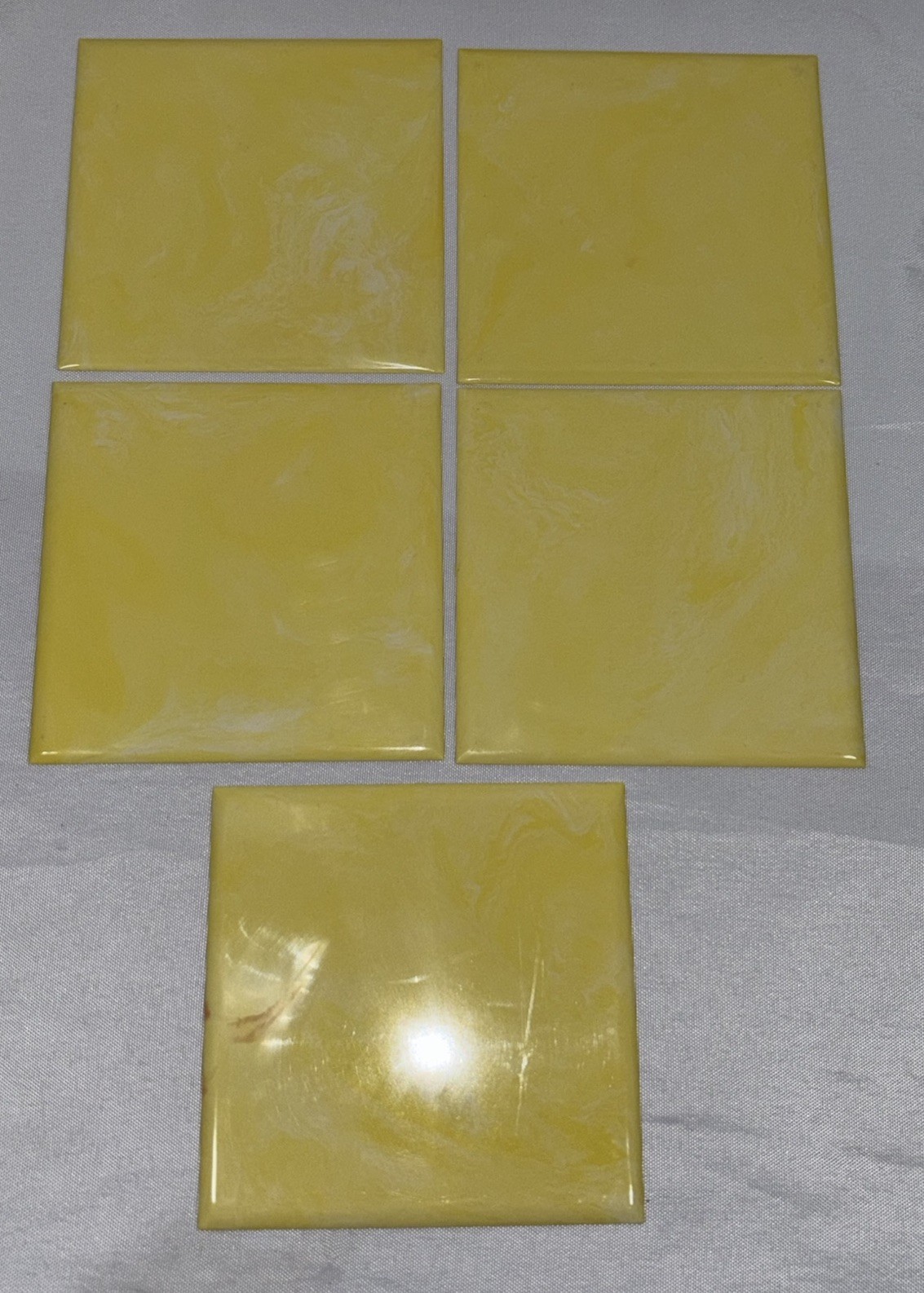 5 Vintage Yellow Marble Plastic Polystyrene Wall Tiles 4.25″x4.25″