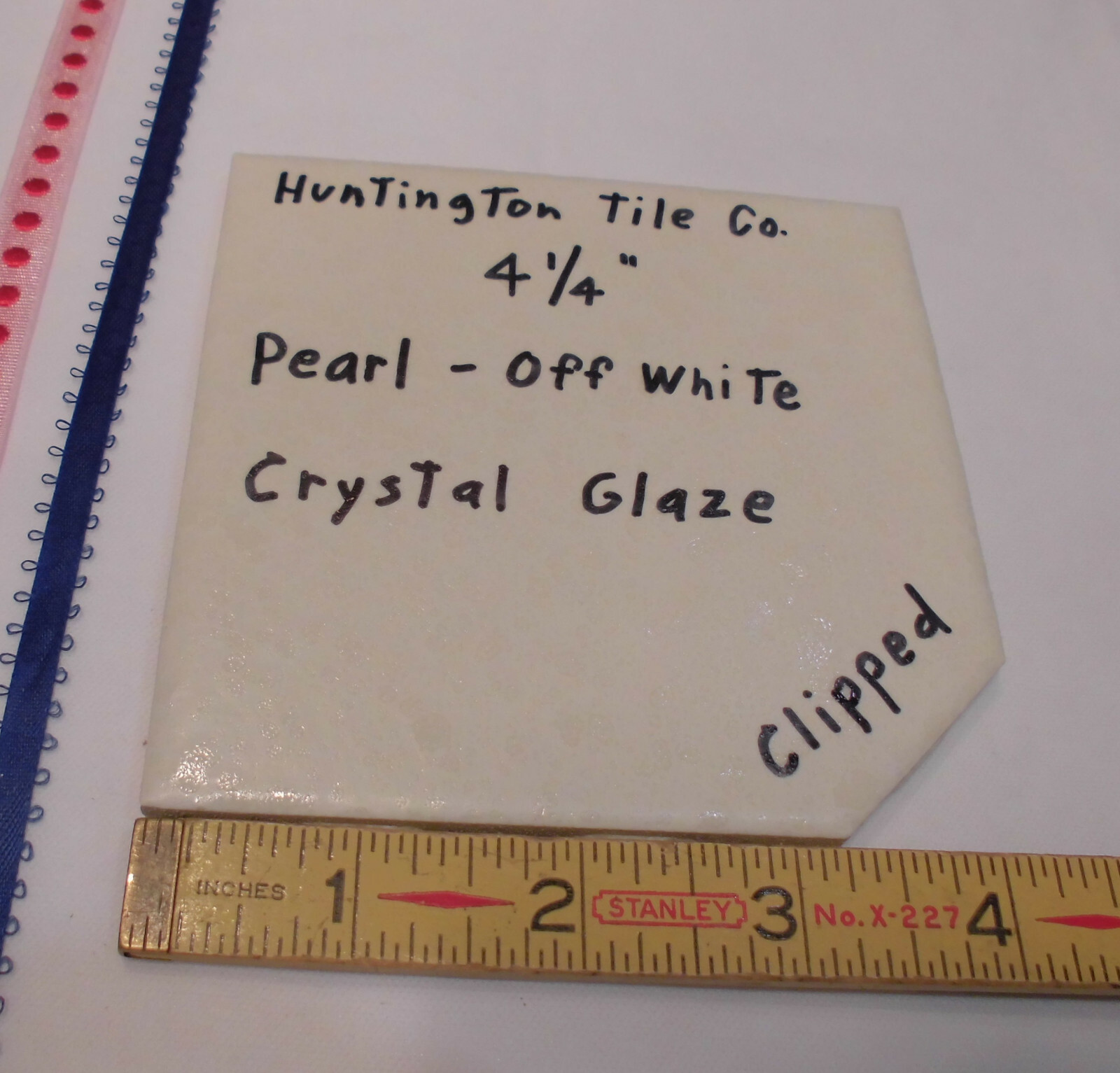 1 pc. *Pearl-Off White* Clipped Corner* Ceramic Tile 4-1/4″ Crystal Glazed NEW