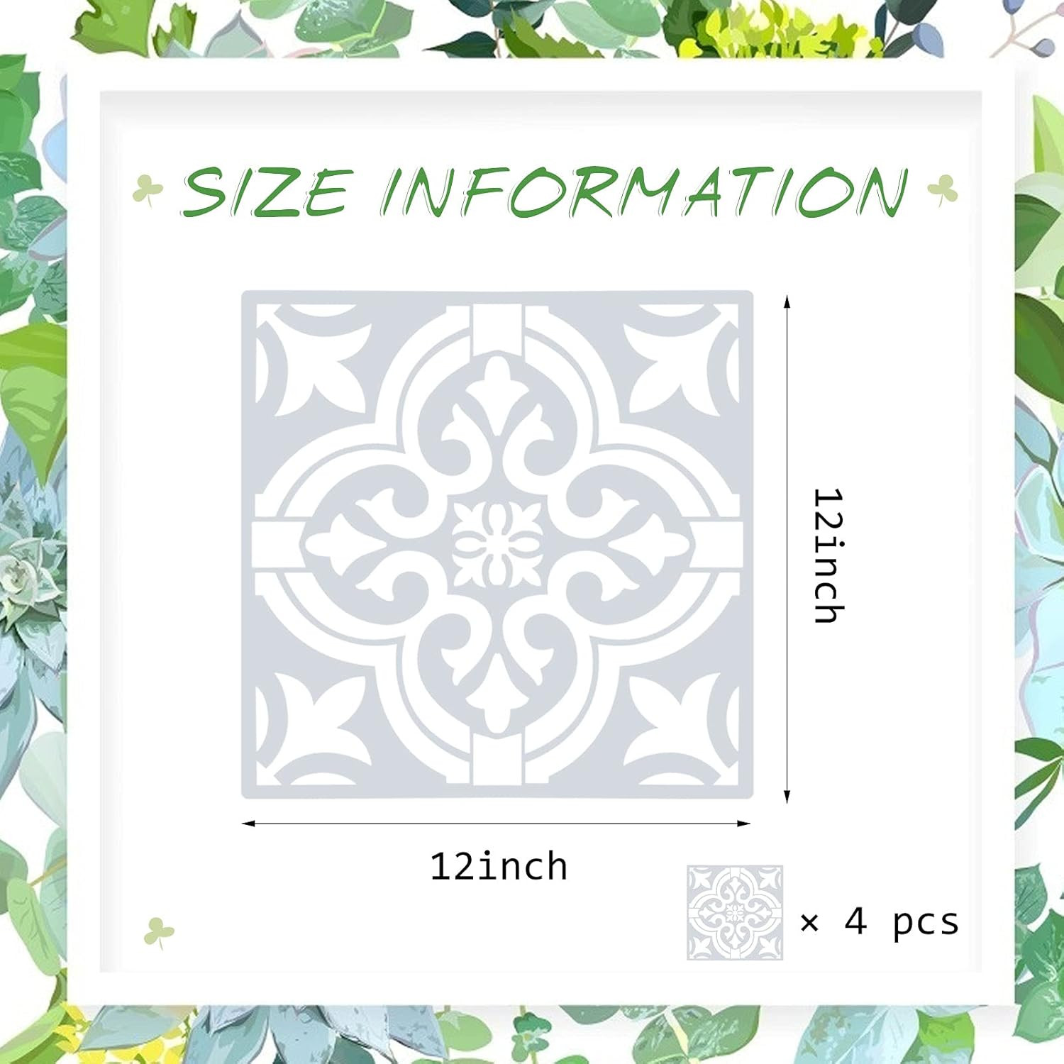 4 Pieces Reusable Tile Stencil Floor 12 X 12 Inches Wall Templates Tile Pattern