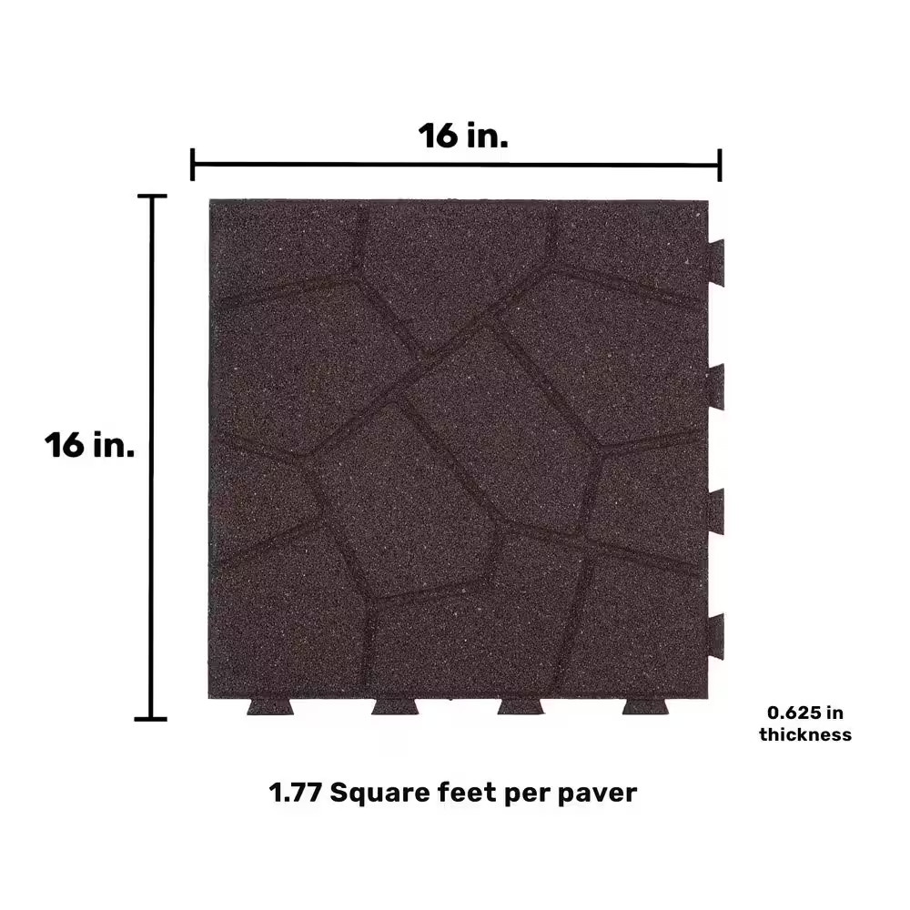 16 In. X 16 In. X 5/8 In. Brown Stone Smartloc Rubber Paver (9-Pack)