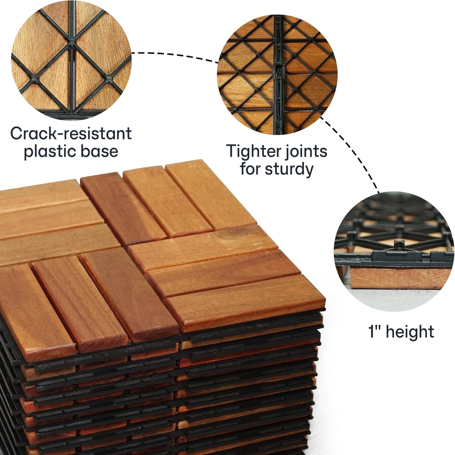 Wood Interlocking Deck Tiles 12″X12″ Indoor & Outdoor Flooring Tiles 10 pcs