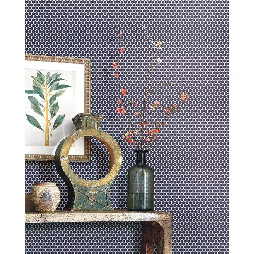 Savvy Navy 11 In. X 12 In. Penny Glossy Porcelain Mosaic Floor and Wall Tile (0.