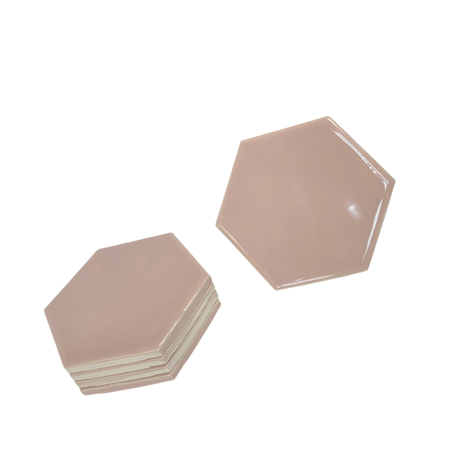 Pink Ceramic Tile Hexagon Subway Vintage Mid Century Modern Rippled Undulated