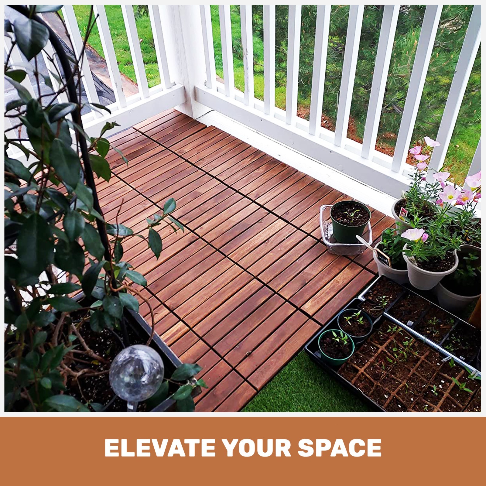30pcs Acacia Interlocking Deck Tile Flooring Pavers Tiles Outdoor Patio Wood