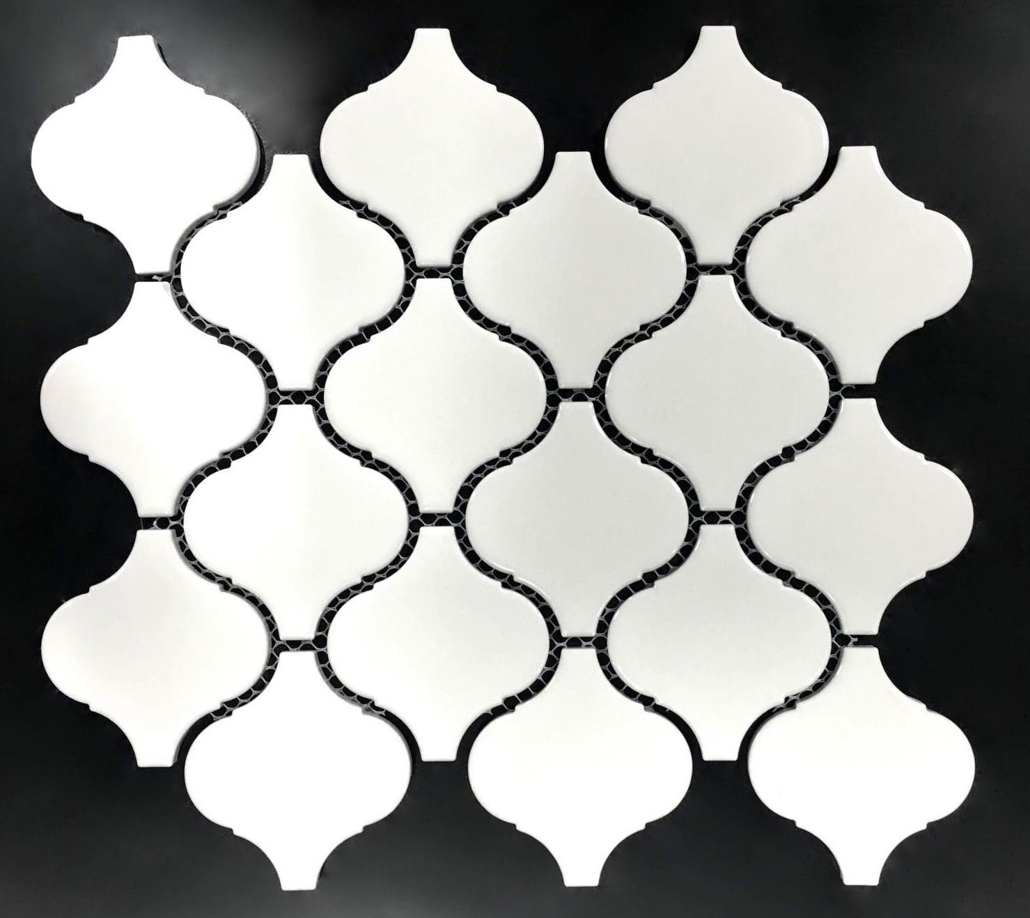 White Glossy Lantern Arabesque Porcelain Mosaic Tile Wall and Floor Backsplash