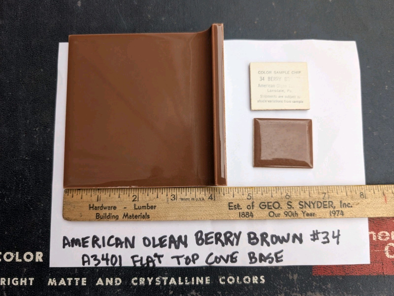 2 pcs 4-1/4″ Ceramic Tile Cove base A3401 34 Berry Brown American Olean Gloss