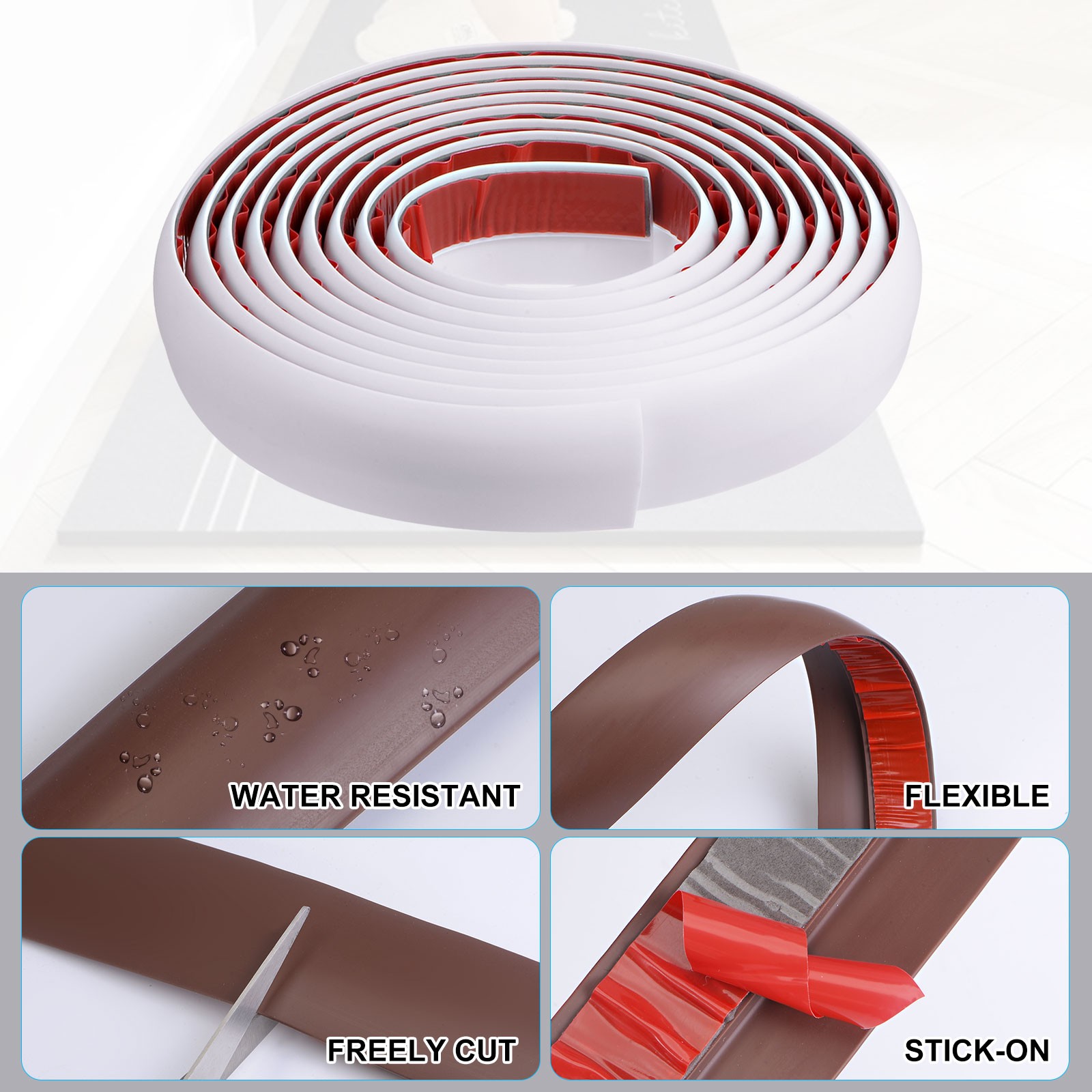 9.84ft PVC Floor Transition Strip Self Adhesive Backing Carpet to Tile White