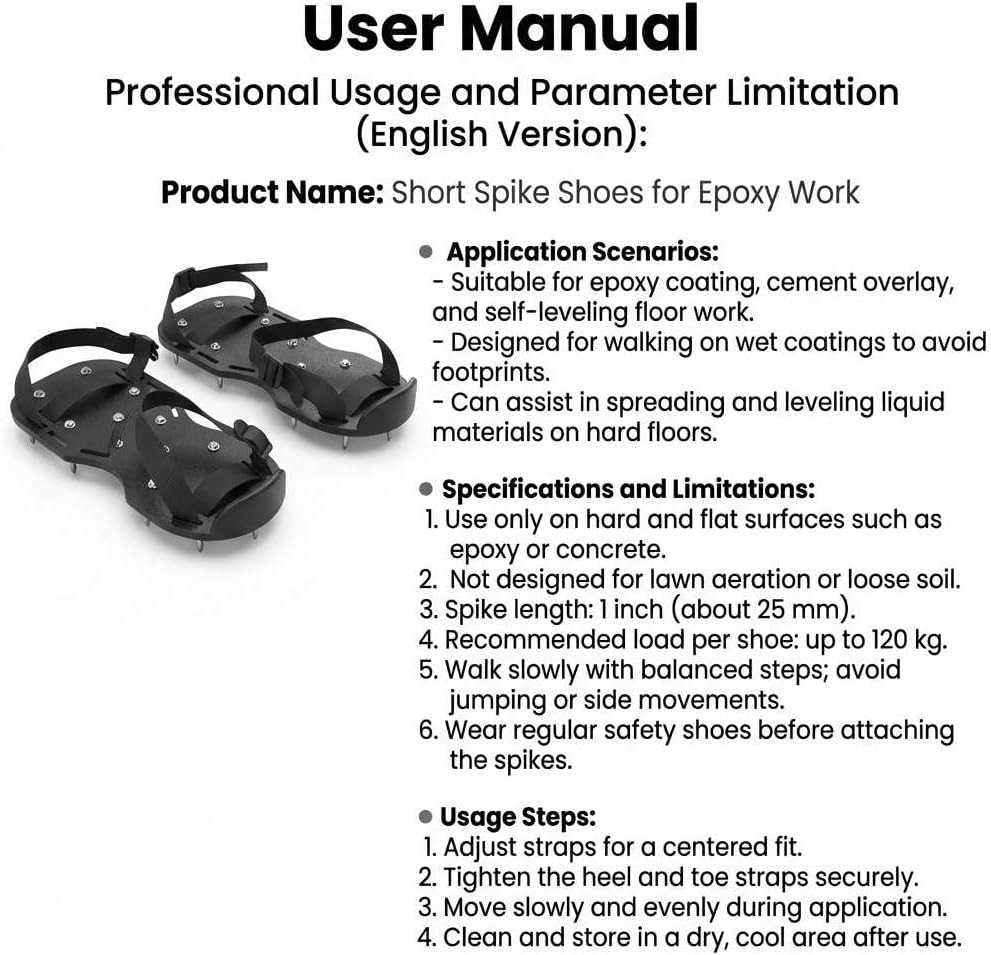 4 Pair Gunite Spiked Shoes 3/4in Short Spikes for Epoxy Concrete Floor