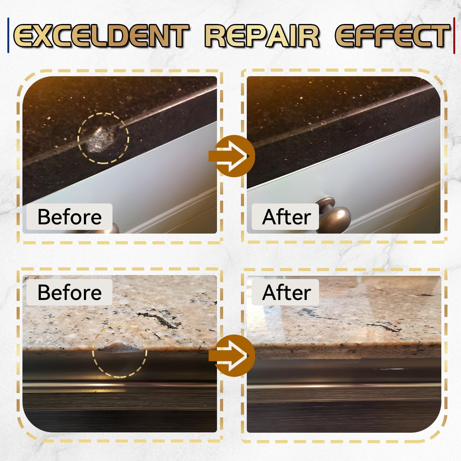 Quartz Countertop Repair Kit, Granite Repair Kit, Strong Bond, Seamless Fix, Mar