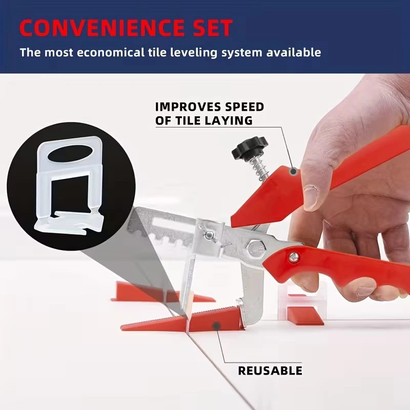 Tile Leveling System with Tile Plier, Tile Spacers Clips and Reusable Wedges