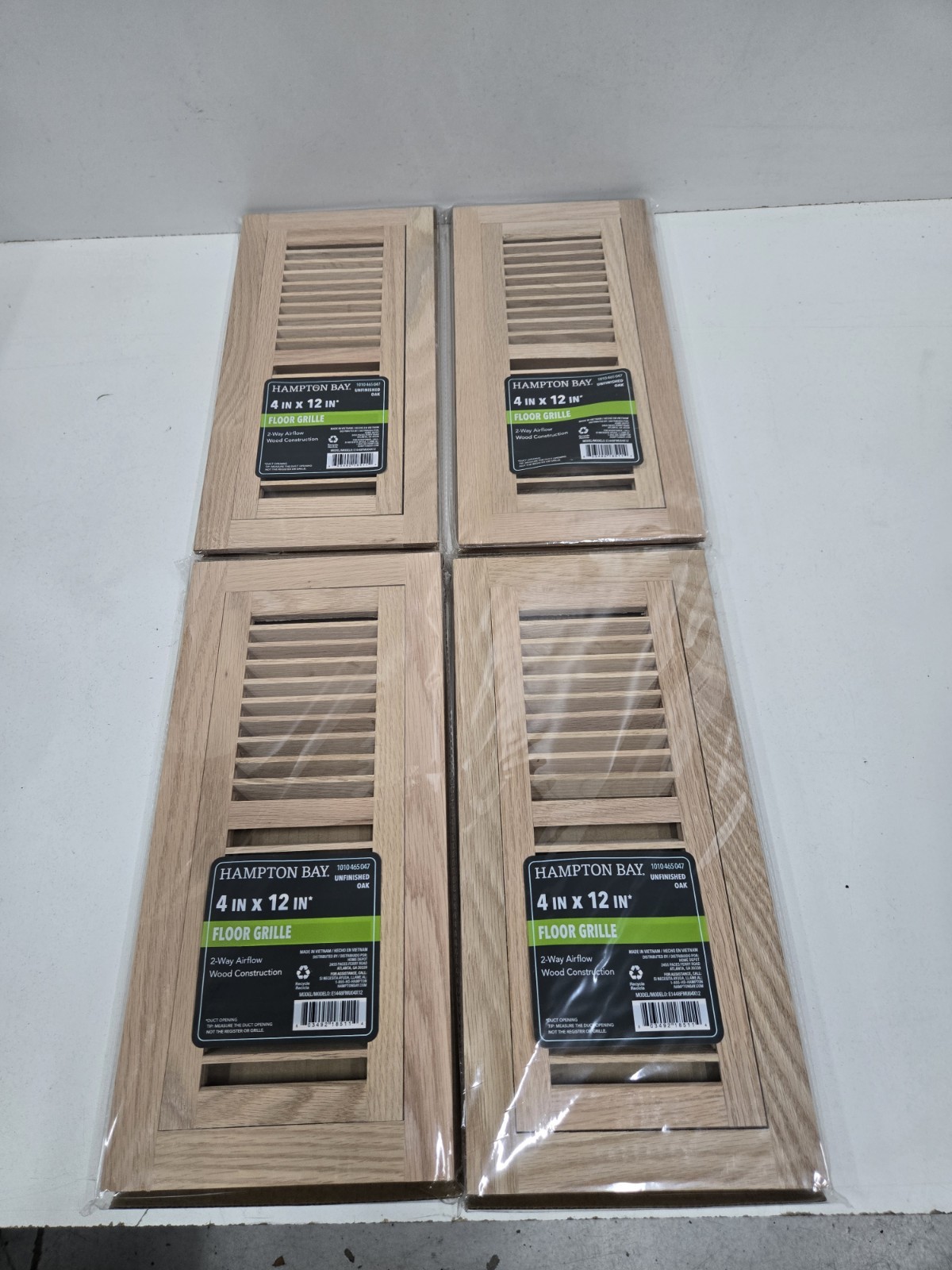 Lot of 4 Hampton Bay 4 in. x 12 in. Floor Grille Unfinished Oak