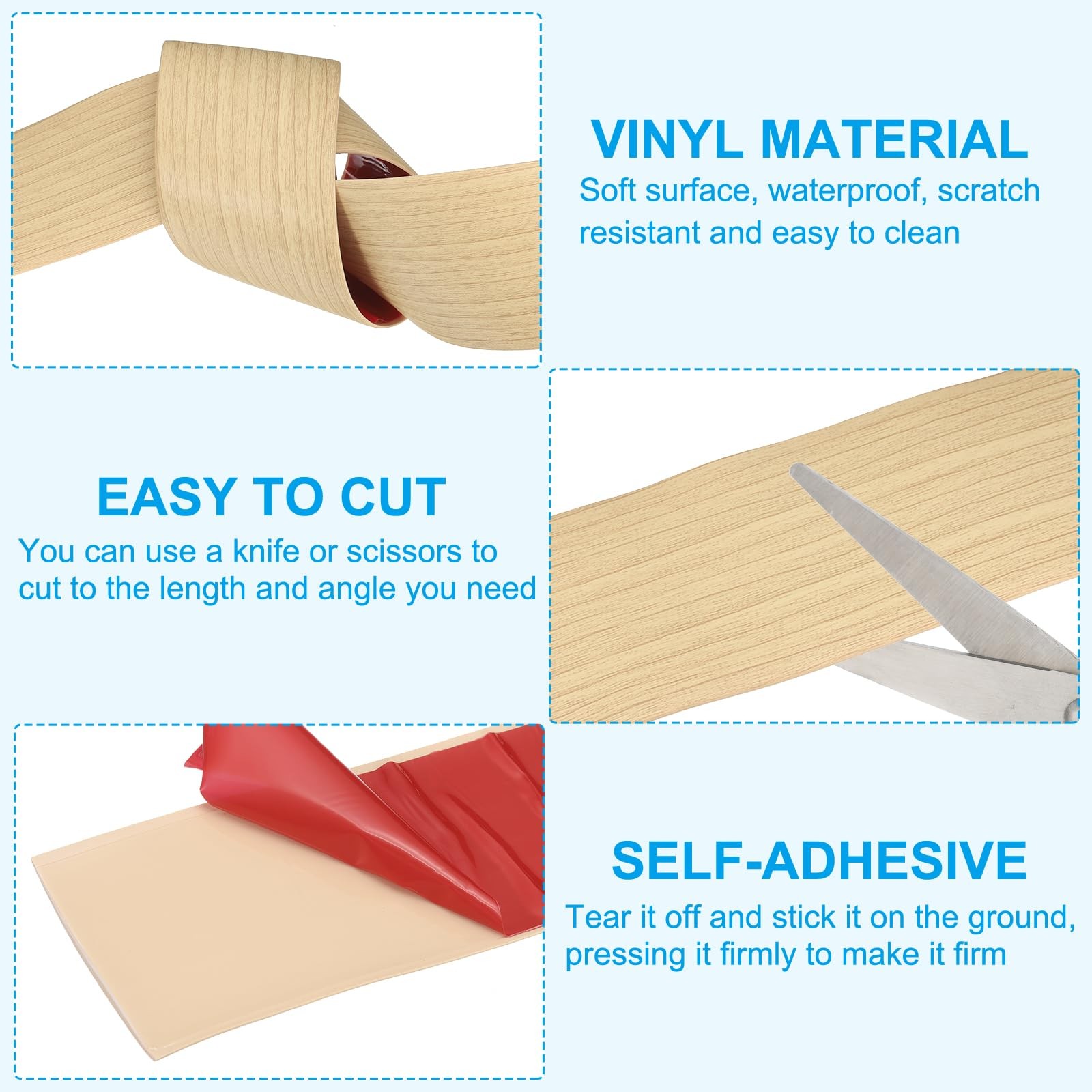 PATIKIL Self Adhesive Floor Transition Strip 20 ft x 2″ Vinyl Flat Divider Floor