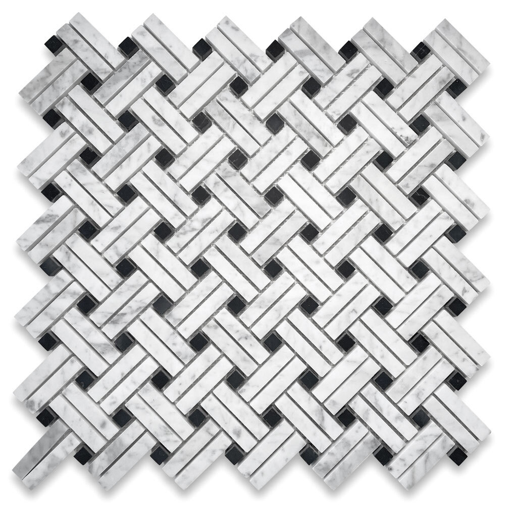 C691XH Carrara White Diagonal Basket Weave Stanza Marble Mosaic Tile Honed