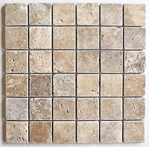 2×2 Walnut Tumbled Aged Travertine Mosaic Tile Wall Floor