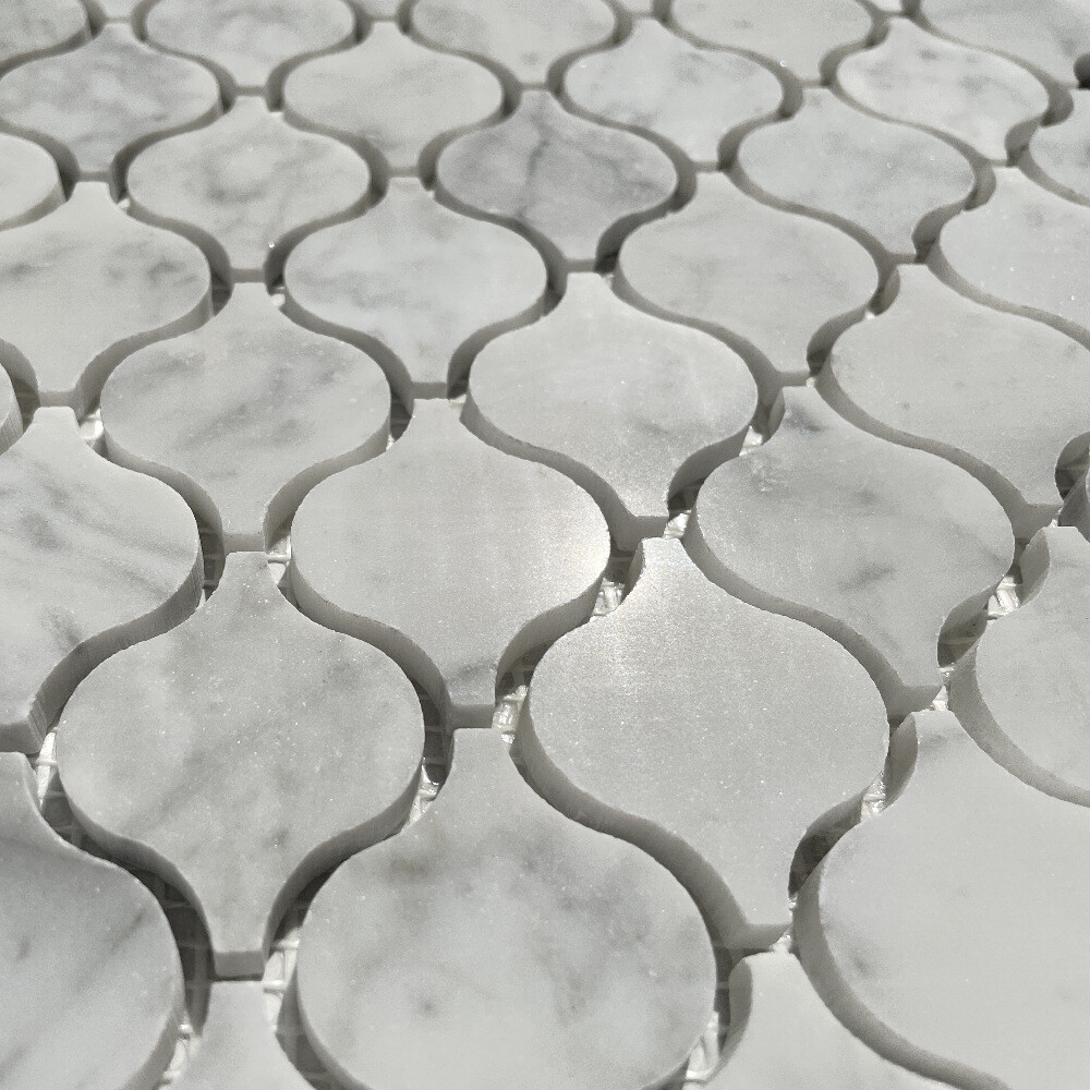 C891XP Carrara Venato Marble Arabesque Baroque Lantern Mosaic Tile Polished