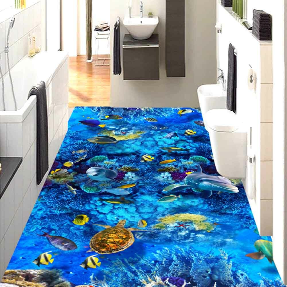 Blue Ocean Brain 3D Floor Mural Photo Flooring Wallpaper Home Print Decoration