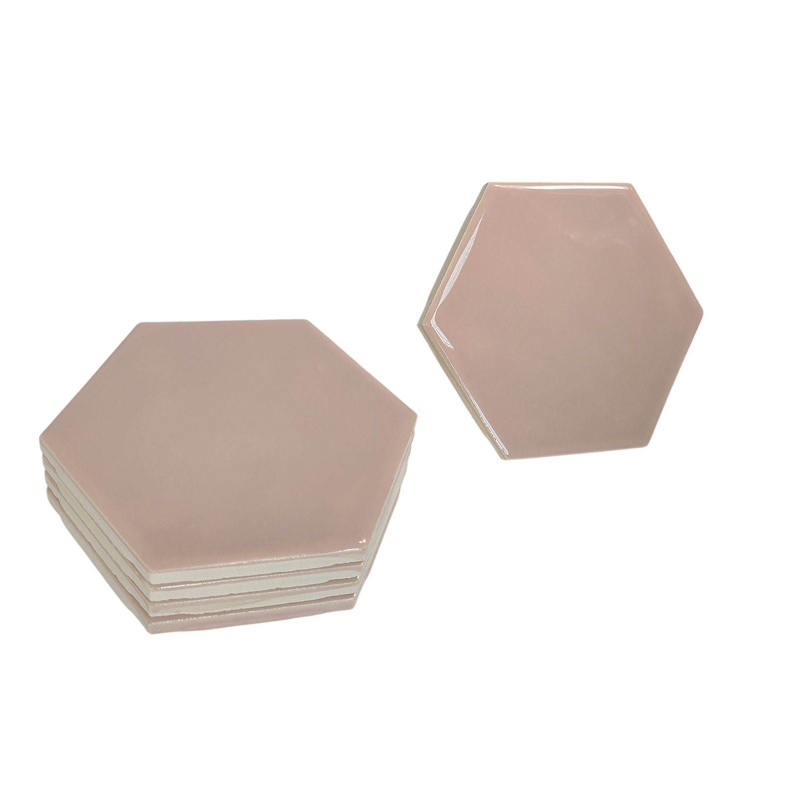 Pink Ceramic Tile Hexagon Subway Vintage Mid Century Modern Rippled Undulated