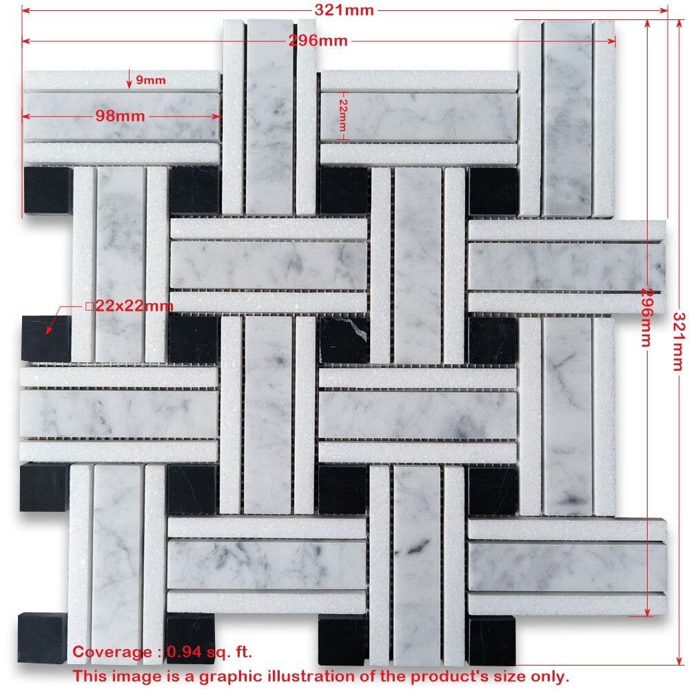 C66A5XP Carrara White Marble Twine Basketweave Mosaic Tile Marquina Thassos