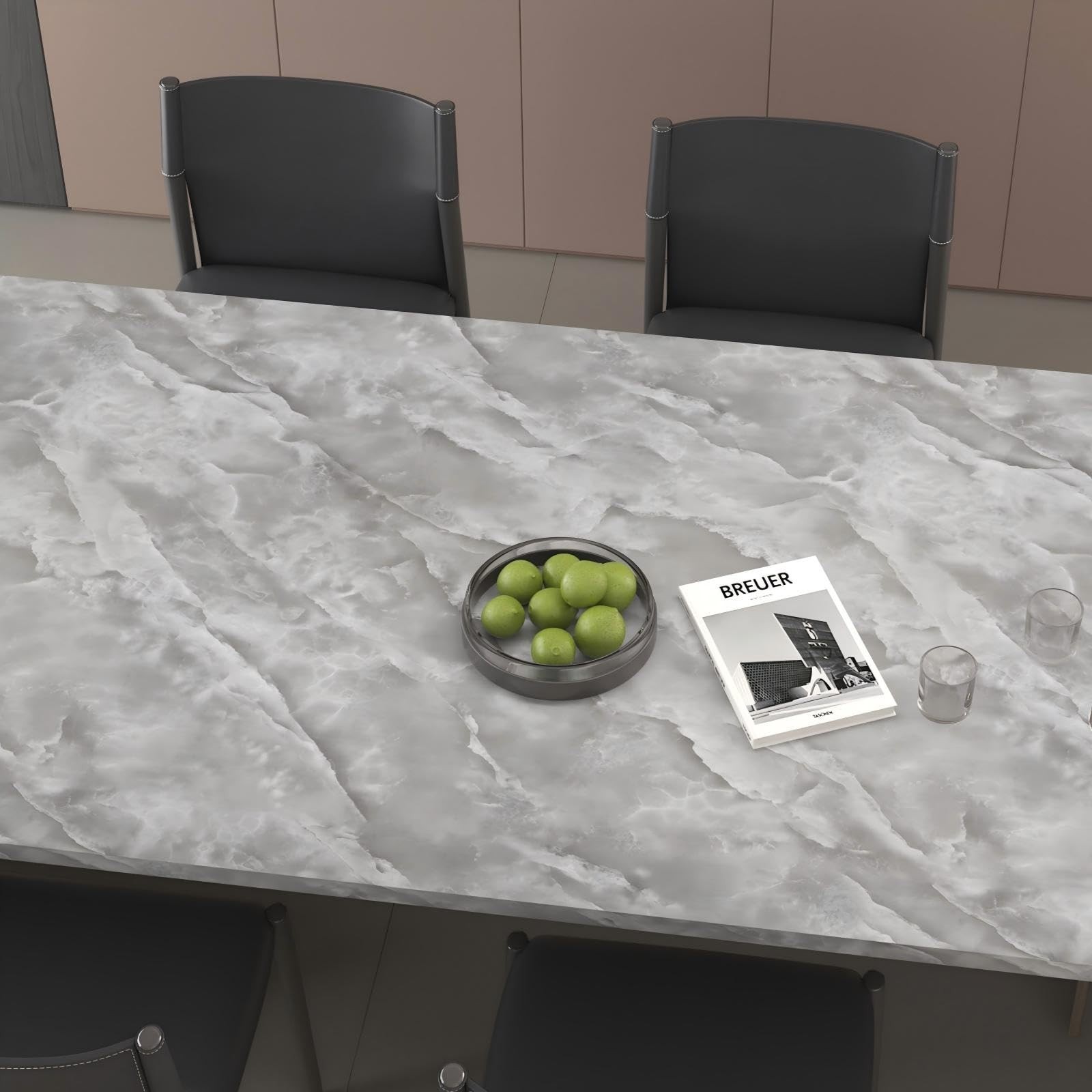 JSEVEM 24″×354″ Gray Marble Contact Paper for Countertops Grey White Cloud