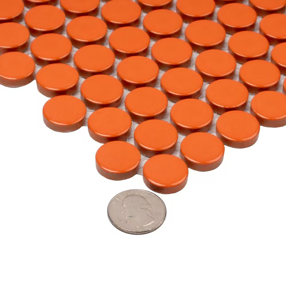 Cirkel Orange 11.46 In. X 12.4 In. Glossy Porcelain Mosaic Wall and Floor Tile (