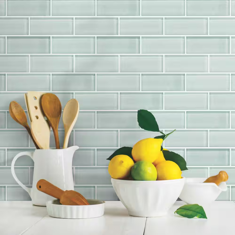 Aqua 10.5 In. X 10.5 In. Seaglass Subway Polyurethane Peel and Stick Tile (Total