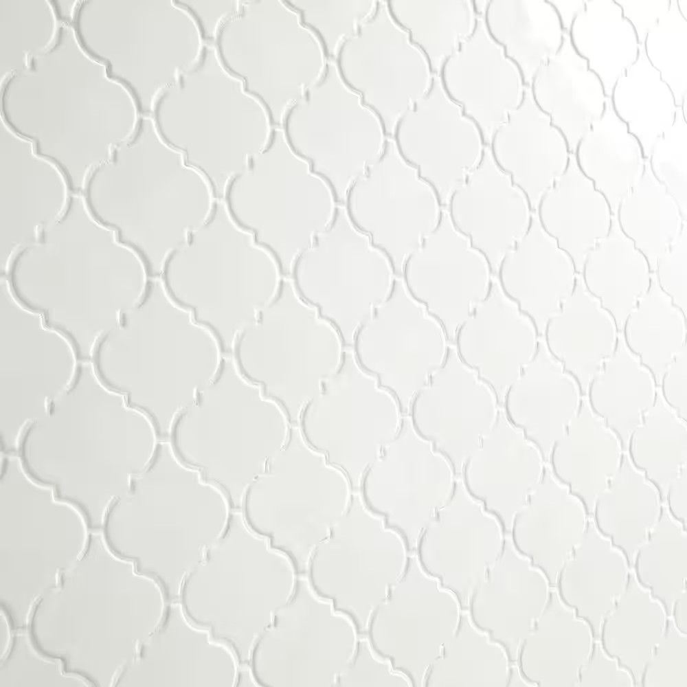 Whisper White 11X15 In. Glossy Ceramic Arabesque Mosaic Tile with Classic Curved
