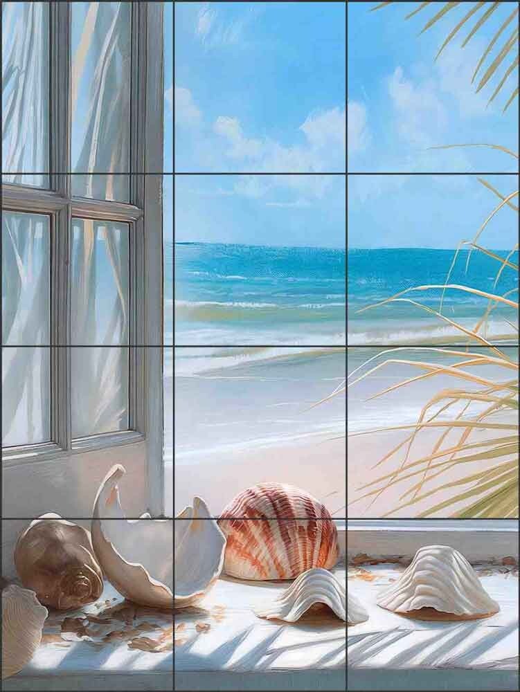 Shell Tile Backsplash Steve Hunziker Coastal Art Ceramic Mural OB-SH1883a