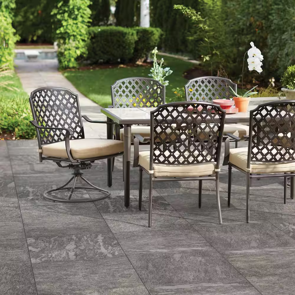 Alpe Gray 24 In. X 24 In. X 0.75 In. Quartzite Stone Look Porcelain Paver