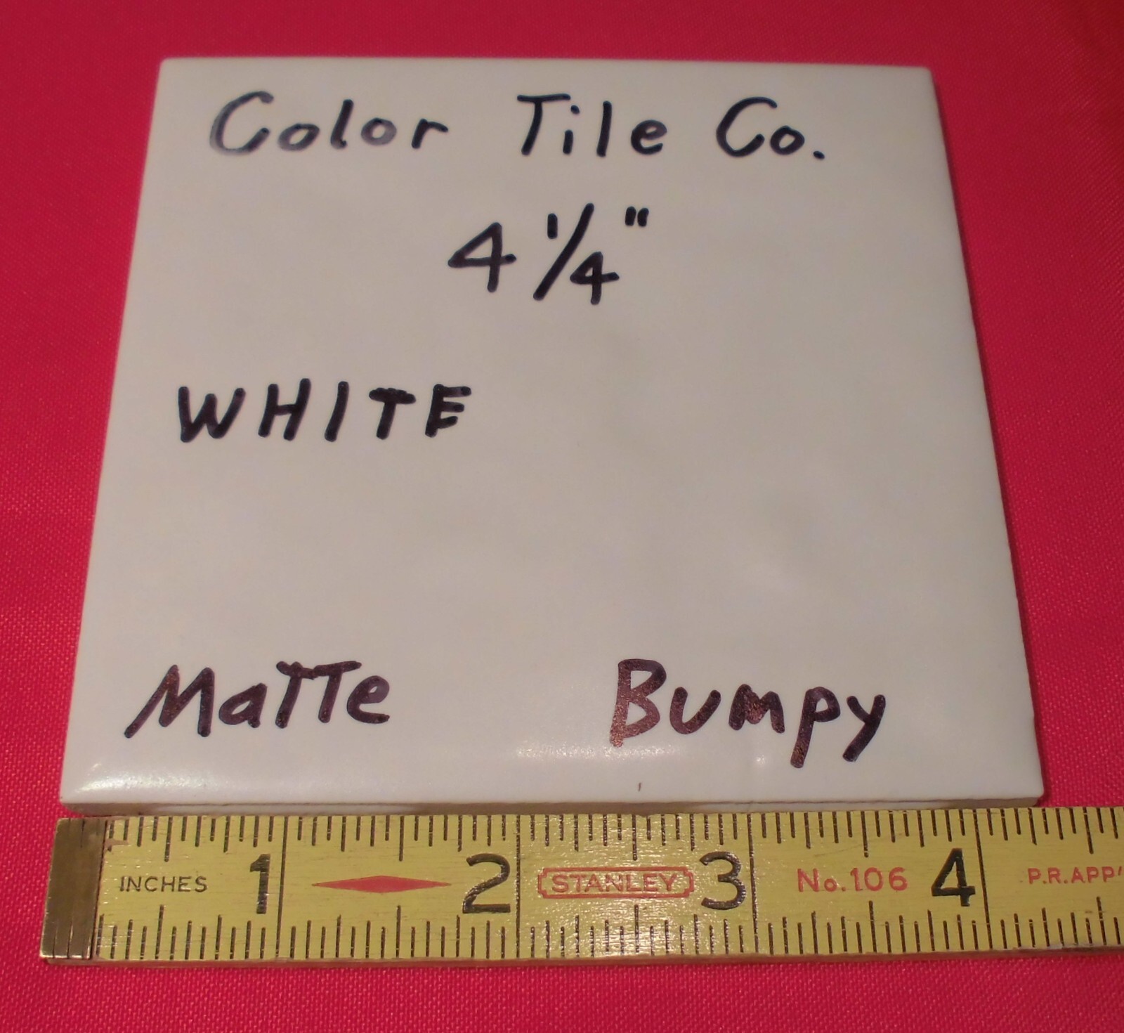 1 pc. Matte White: 4-1/4″ Ceramic Tile, Lots of medium bumps by Color Tile Co.