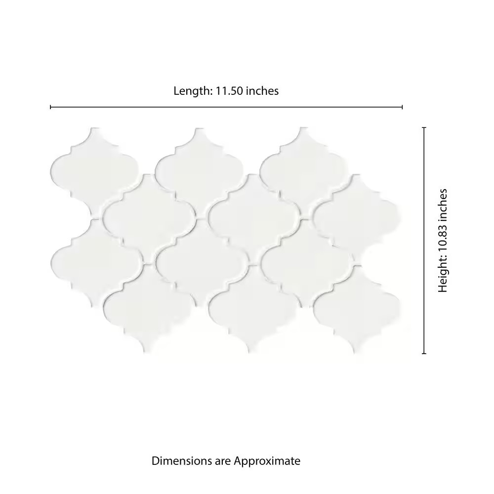 Whisper White 11X15 In. Glossy Ceramic Arabesque Mosaic Tile with Classic Curved