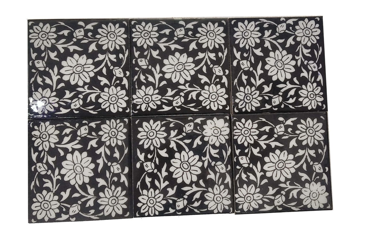 Interior Exterior Flooring Wall Ceramic Tile Black & White 4 x 4 in Set of 6