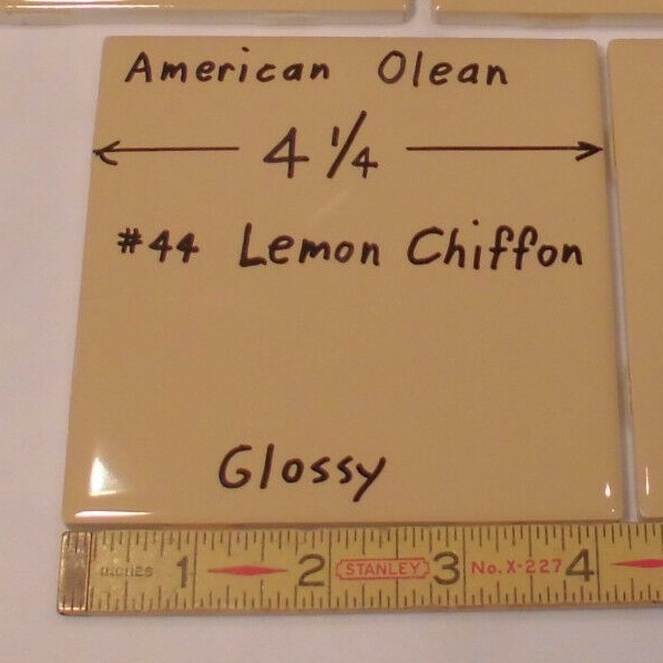 1 pc. Glossy Ceramic Tile *Lemon Chiffon #44* by American Olean 4-1/4″ Mustard