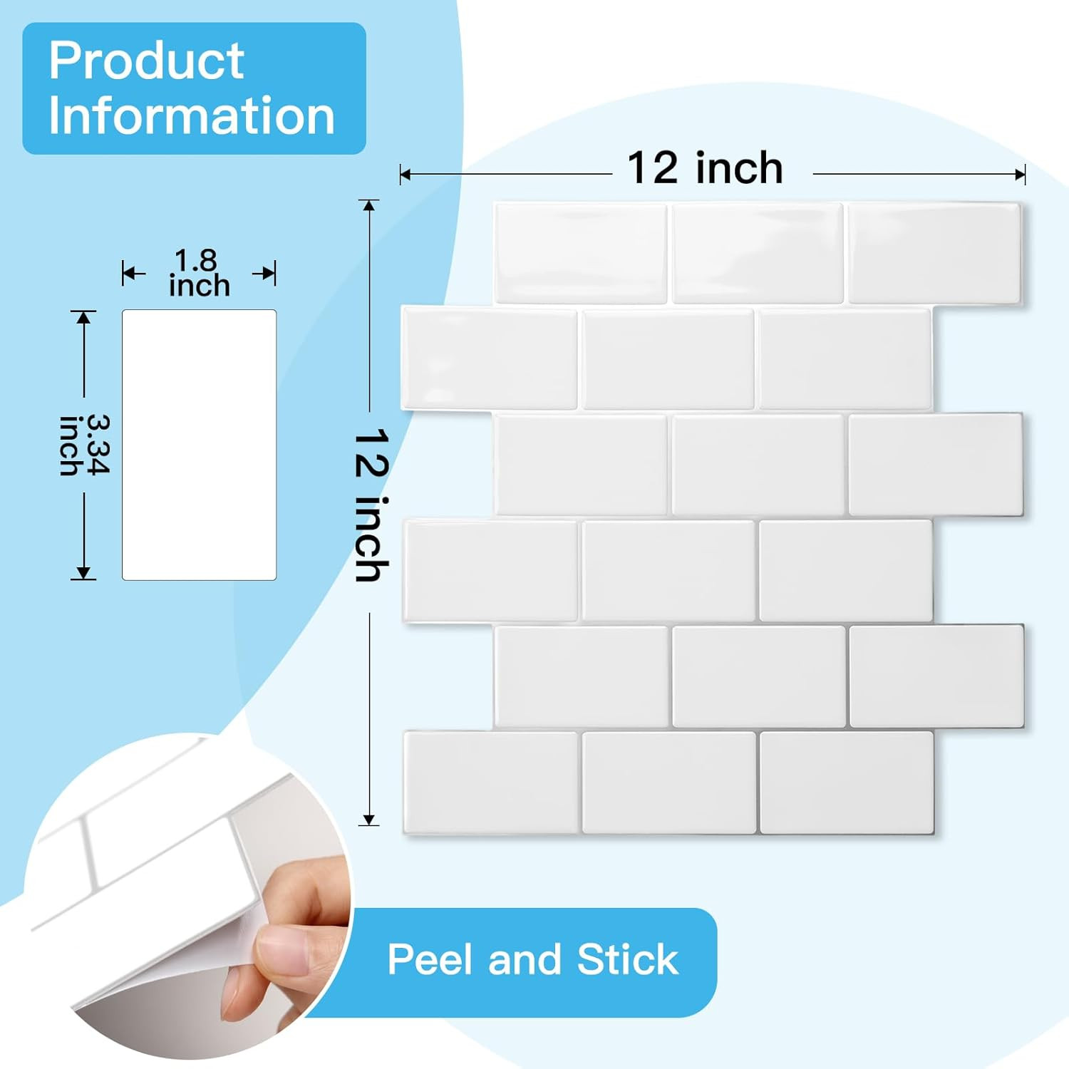 Peel and Stick White with Silver Grout Wall Tiles – 10-Pack of 12 X12 Thickened