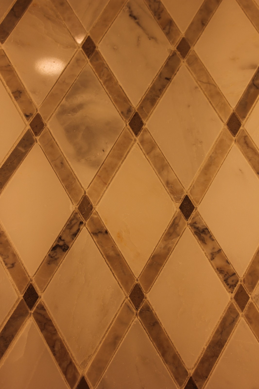 10 SF Sheets Polished Marble Diamond Rhomboid Lattice Mosaics White Beige Taupe