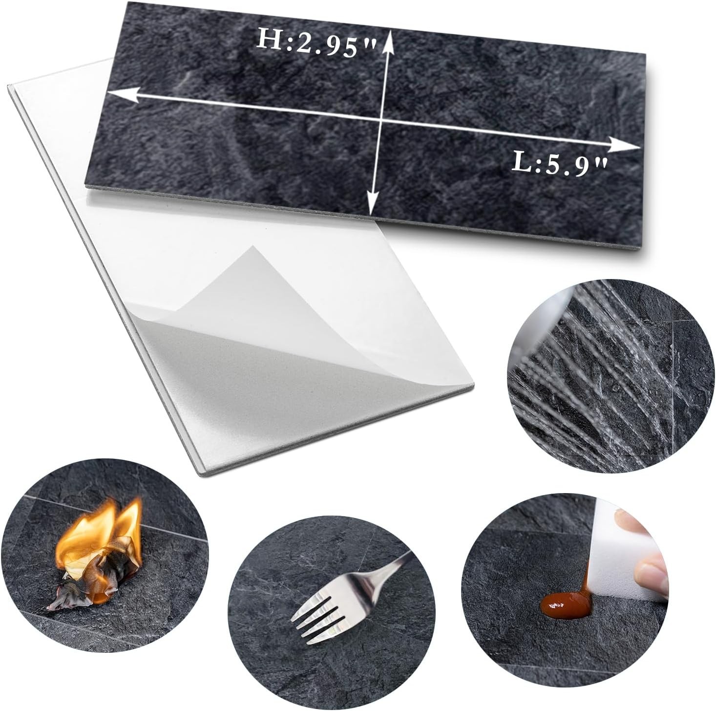 3″ x 6″ Peel and Stick Backsplash Wall Tiles, PVC Faux Stone Stick on Tiles f…