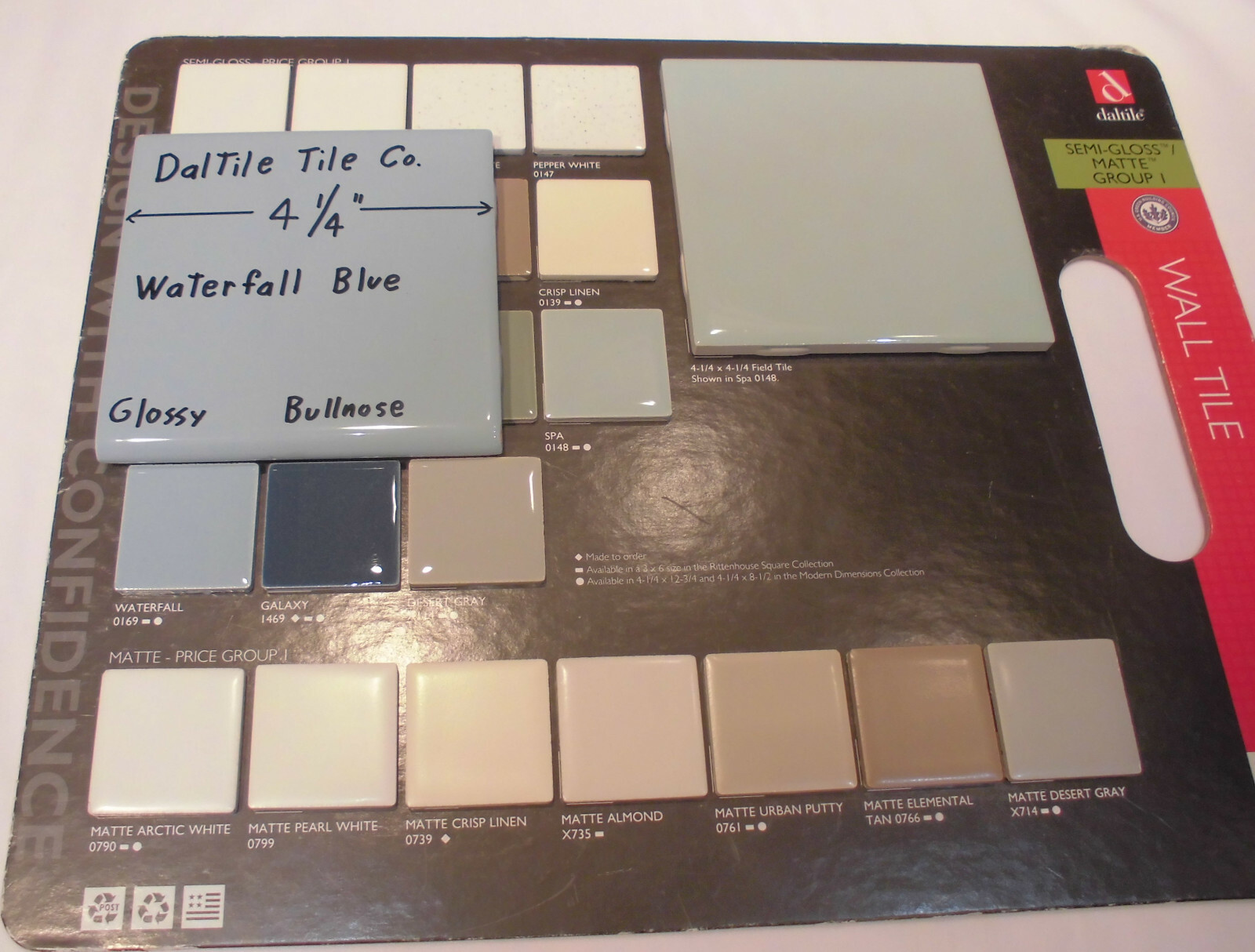 1 pc. Waterfall Blue: Glossy Ceramic Tile by Daltile, 4-1/4″ Bullnose Edge NEW
