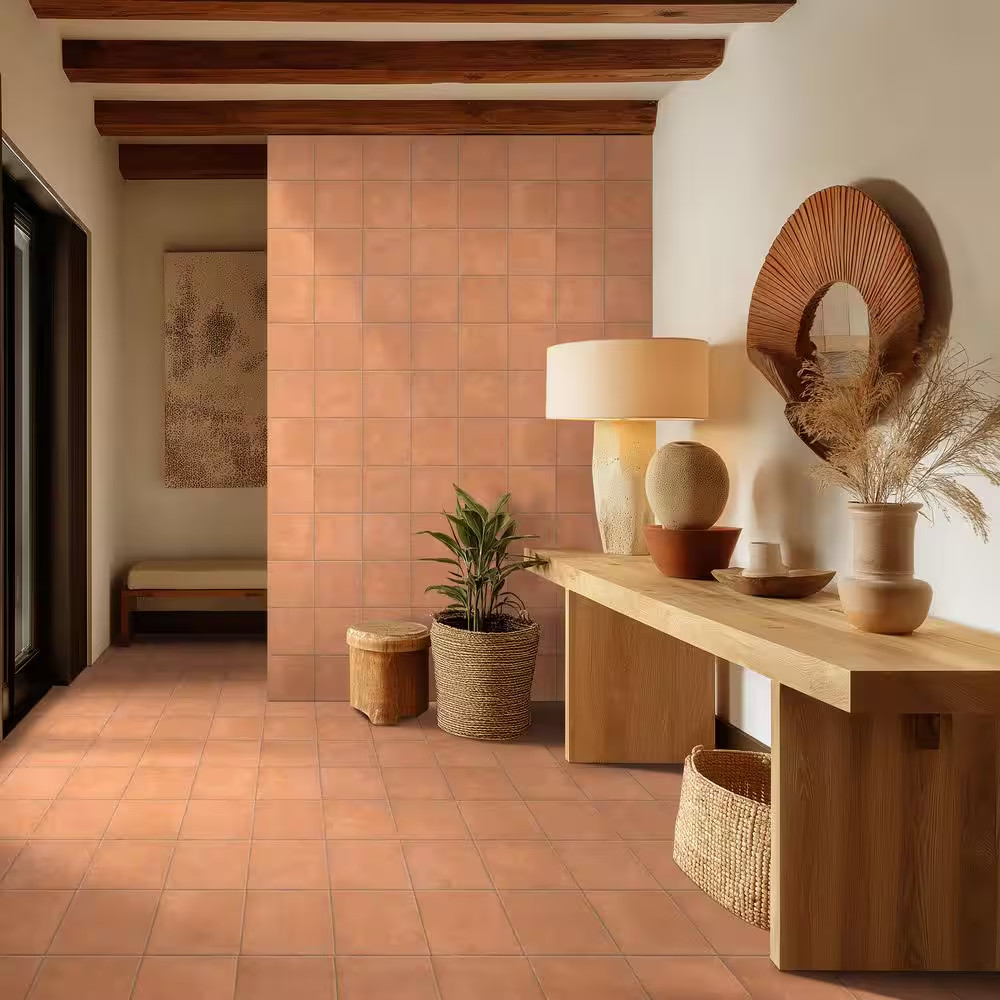 Tuscan Ember 10 In. X 10 In. Terracotta Look Matte Porcelain Brick Look Floor an