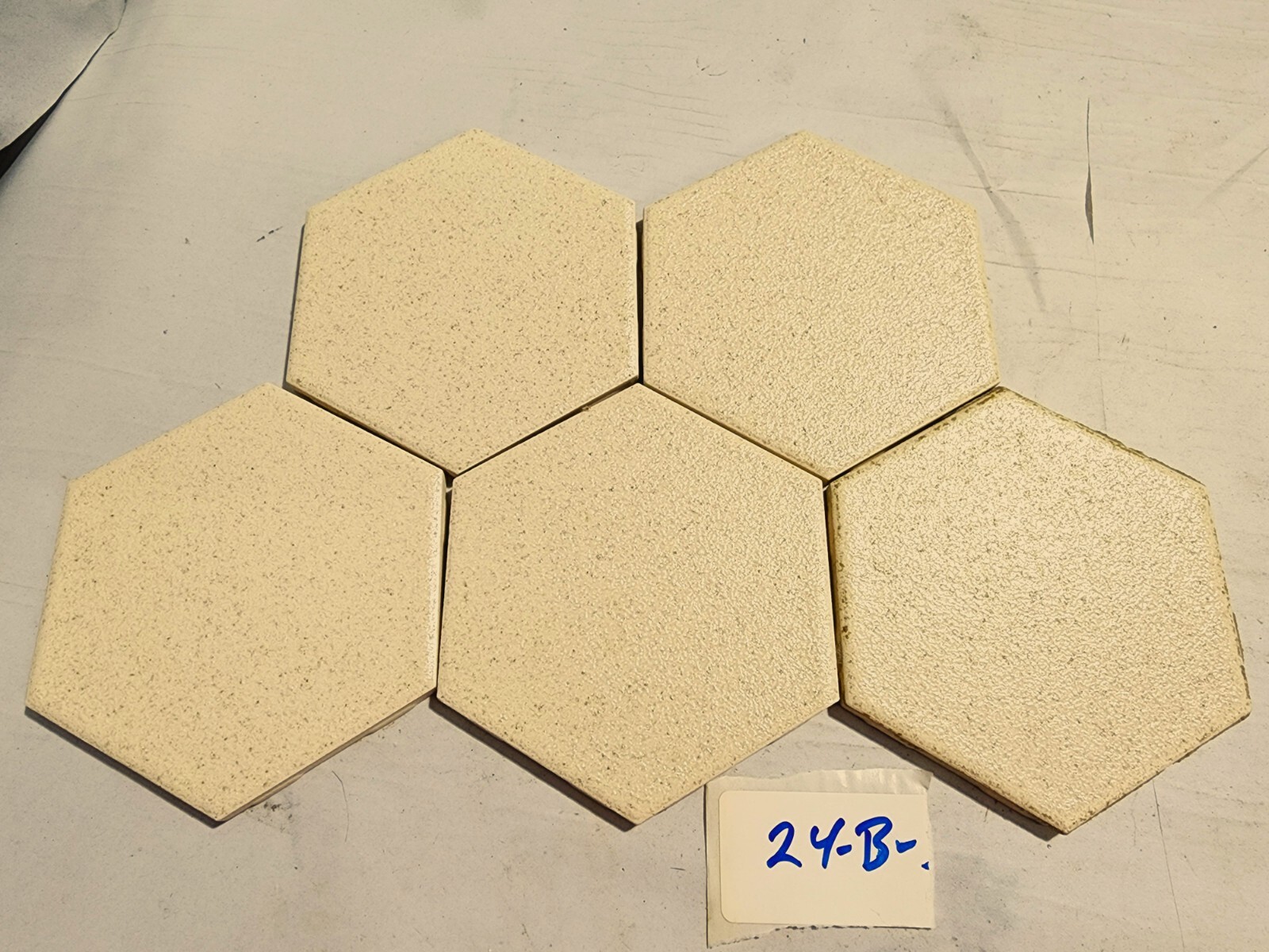 Lot of 5- Vintage Mid-State 5″ x 4-1/4″ Ceramic Tile Oatmeal Hexagon