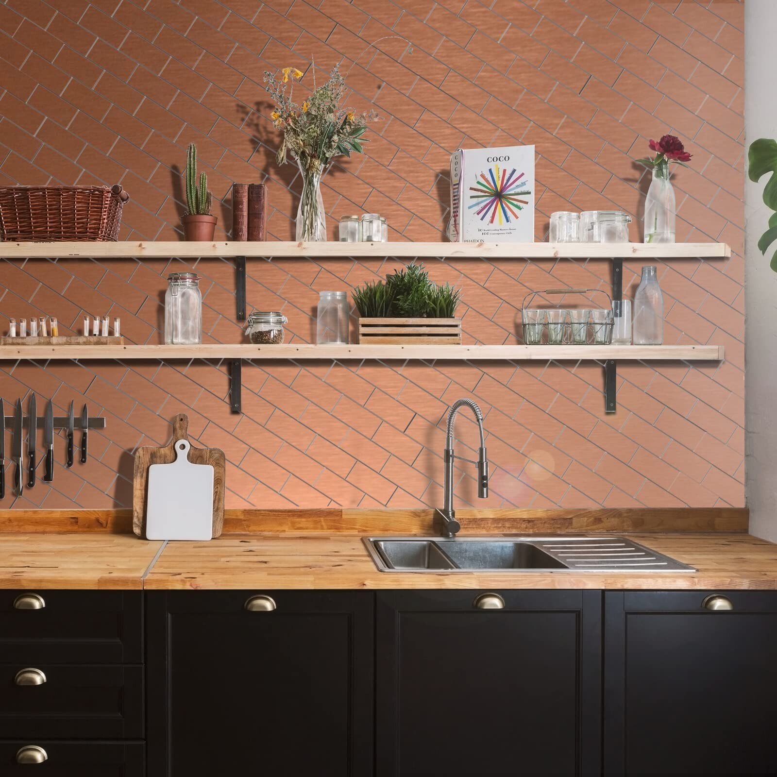 Aluminum Peel and Stick Backsplash Tile Panels – 3″x6″ Brushed Copper Kitchen…