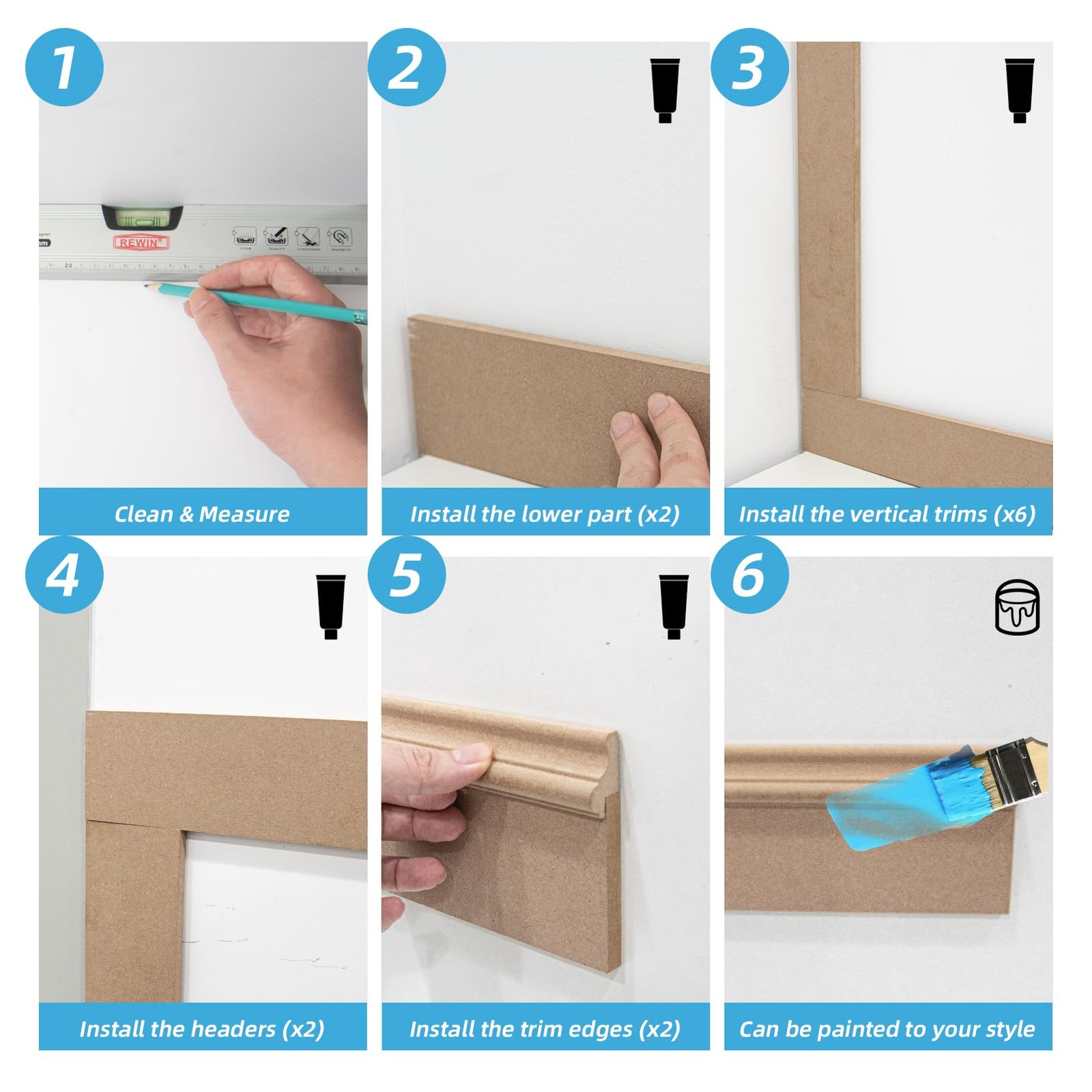 Premade Board and Batten Paintable Wainscoting Kit, MDF Accent Wall Panel for Ki