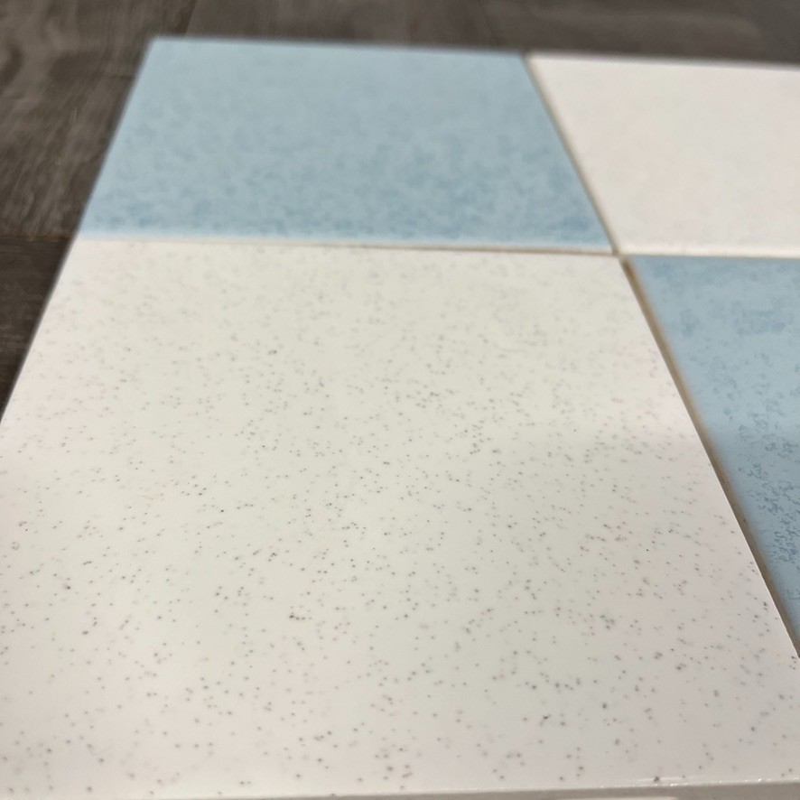 Vtg NOS Ceramic Tile Blue White Specked MCM 4 1/4″ Square Tiles Kitchen Bath NOS