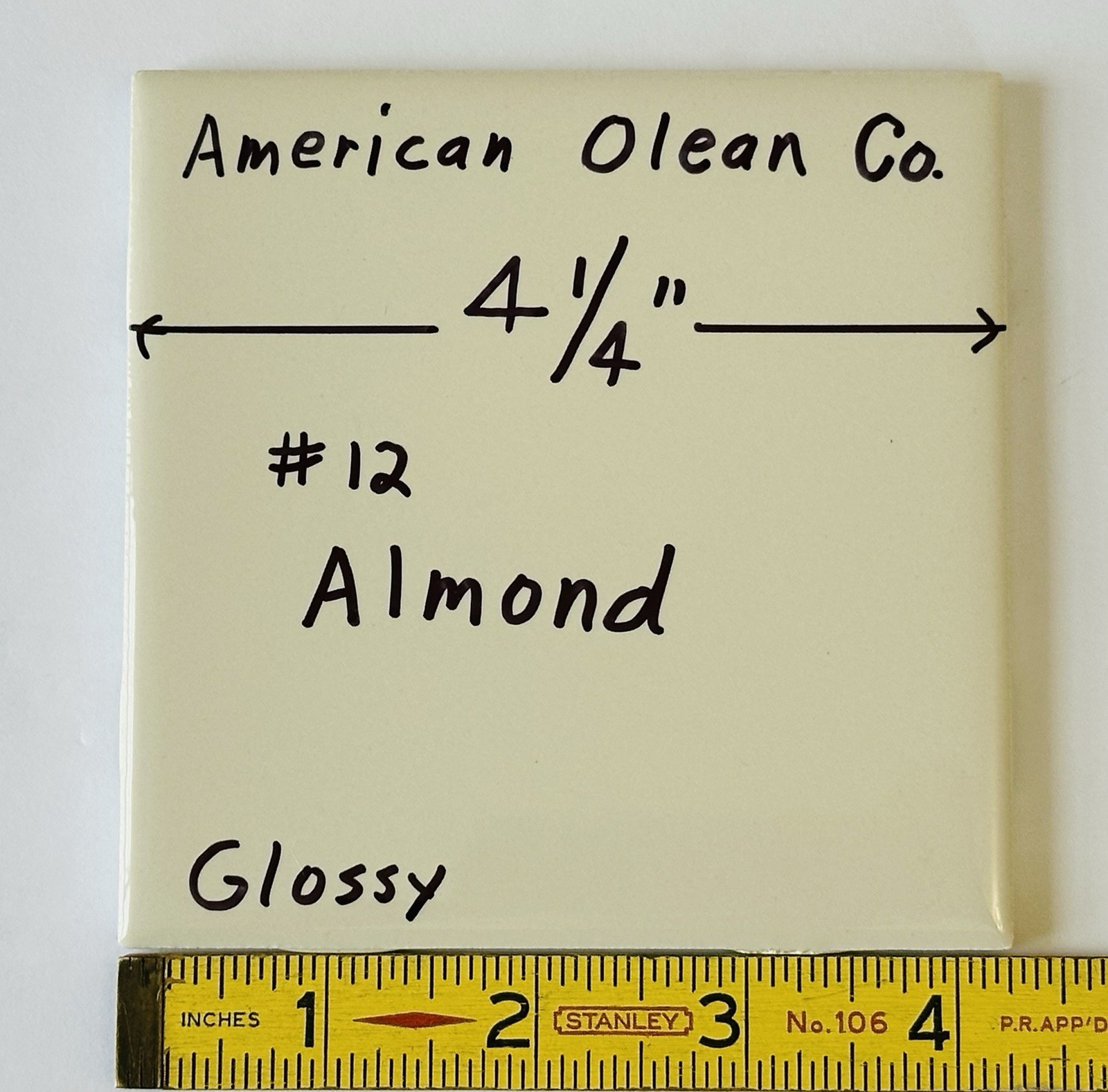 1 pc. Glossy Almond: 4-1/4″ Ceramic Tile by American Olean Co. New Stock