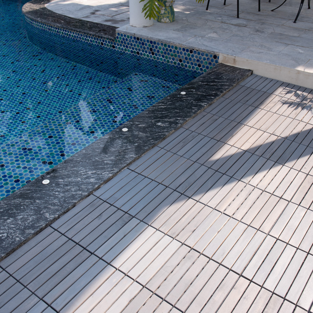 30 PCS Striped Deck Tiles – Interlocking – Acacia Hardwood Patio & Pool Flooring