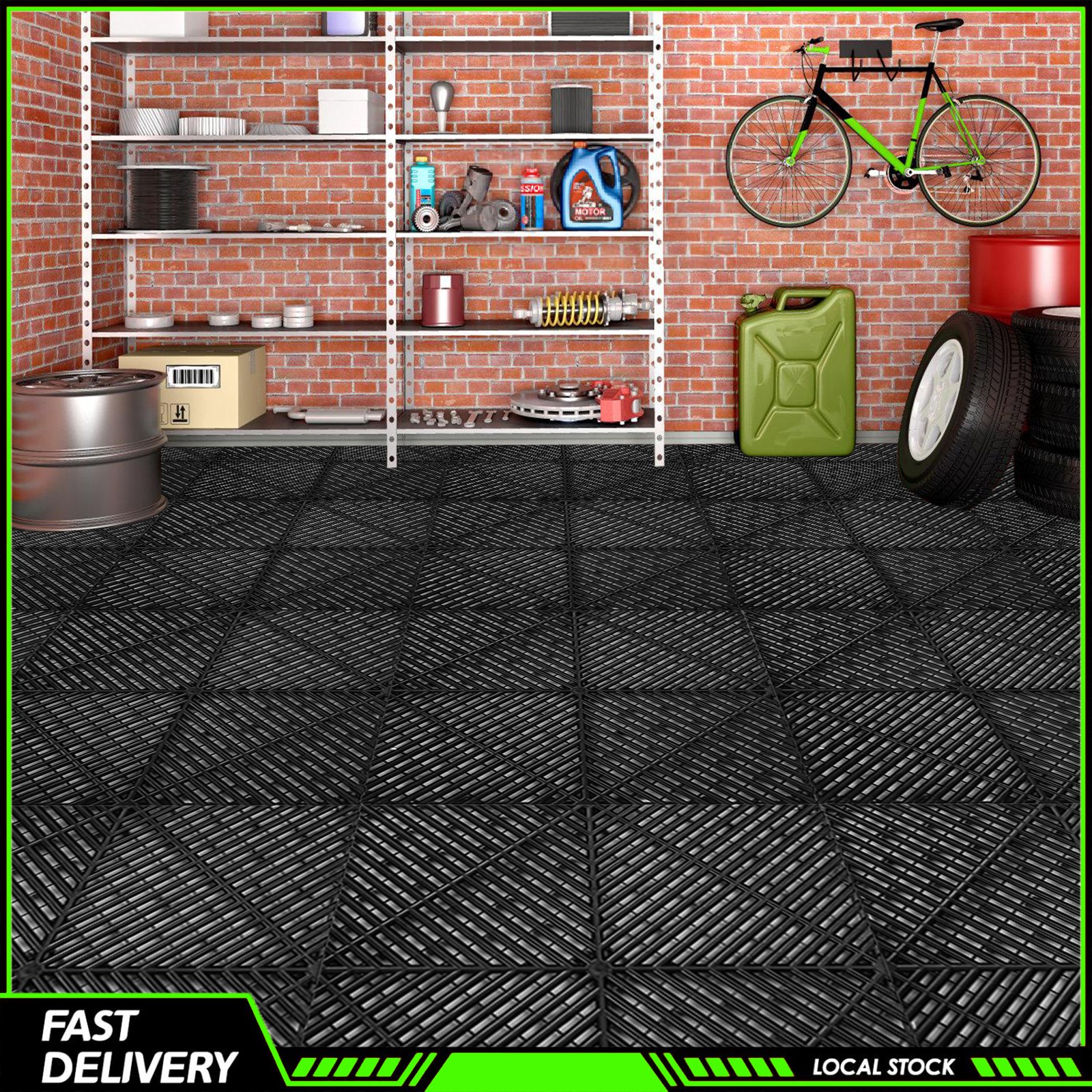 50PCS Garage Floor Tiles Interlocking 15.75×15.75 in Garage Flooring Tiles Black