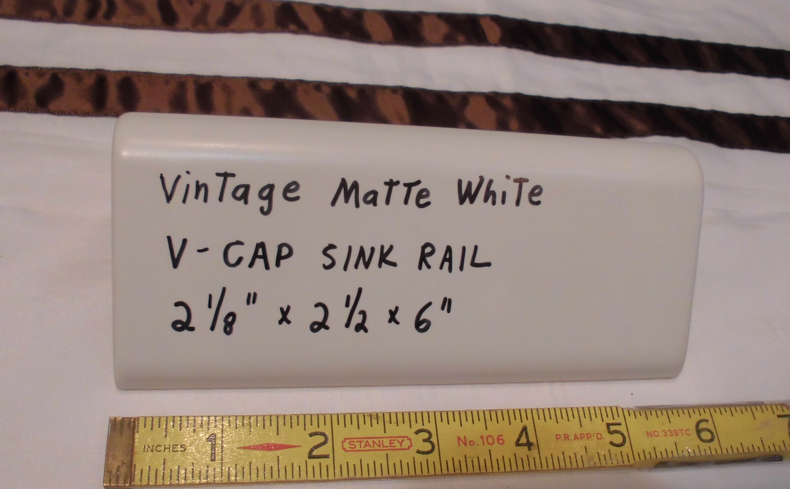 1 pc. *Vintage Matte White* V-Cap Ceramic Trim Tile: Counter Top Edging; New