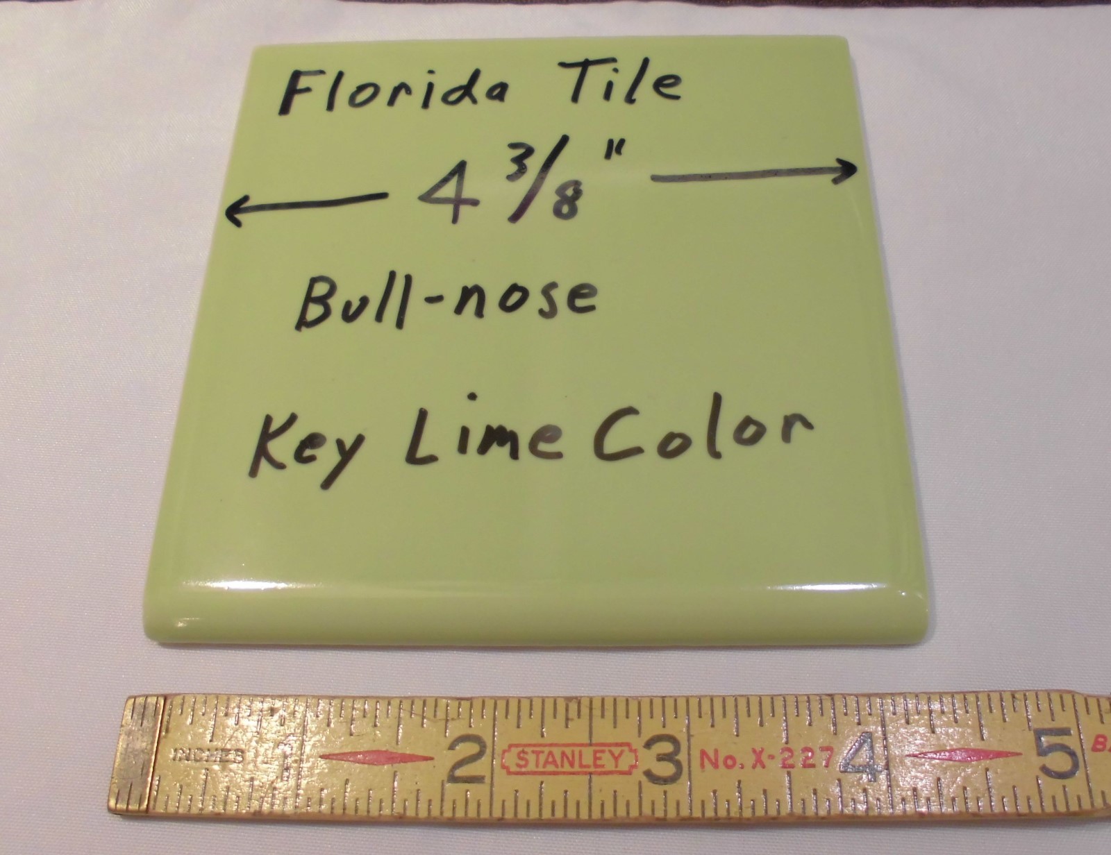 1 pc. Glossy Ceramic Bullnose Tile *Key Lime Green* 4-3/8″ Florida Tile Co.